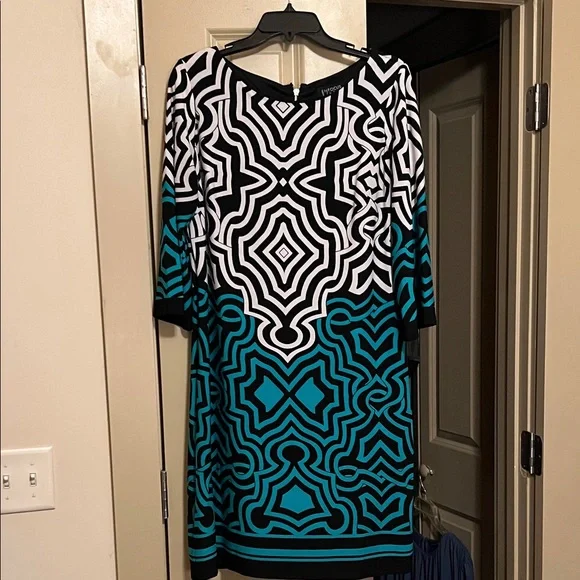 Enfocus Studio Dresses | Enfocus Studio Black And Teal Long Sleeve Dress | Color: Black/White | Size: 14 | Khristamia34's Closet